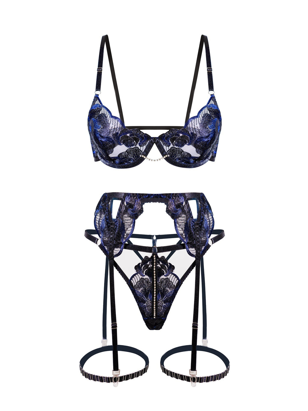Black Luxurious Fancy Embroidered Sexy Lingerie Set