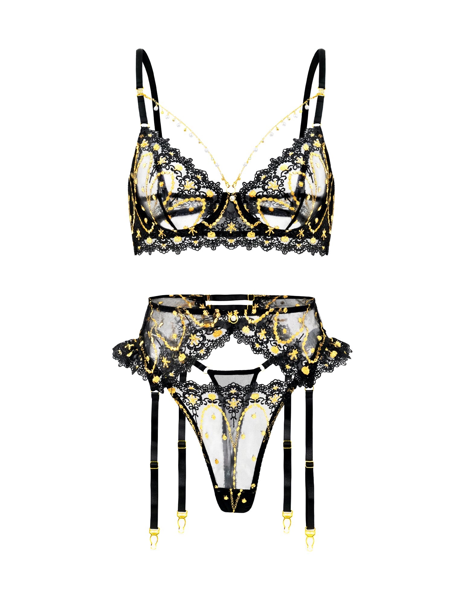 Opulent Lace Pearl-Embellished Lingerie Set