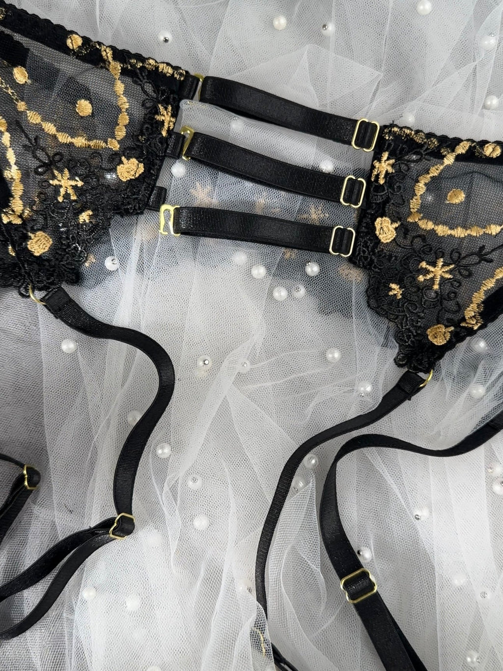 Opulent Lace Pearl-Embellished Lingerie Set