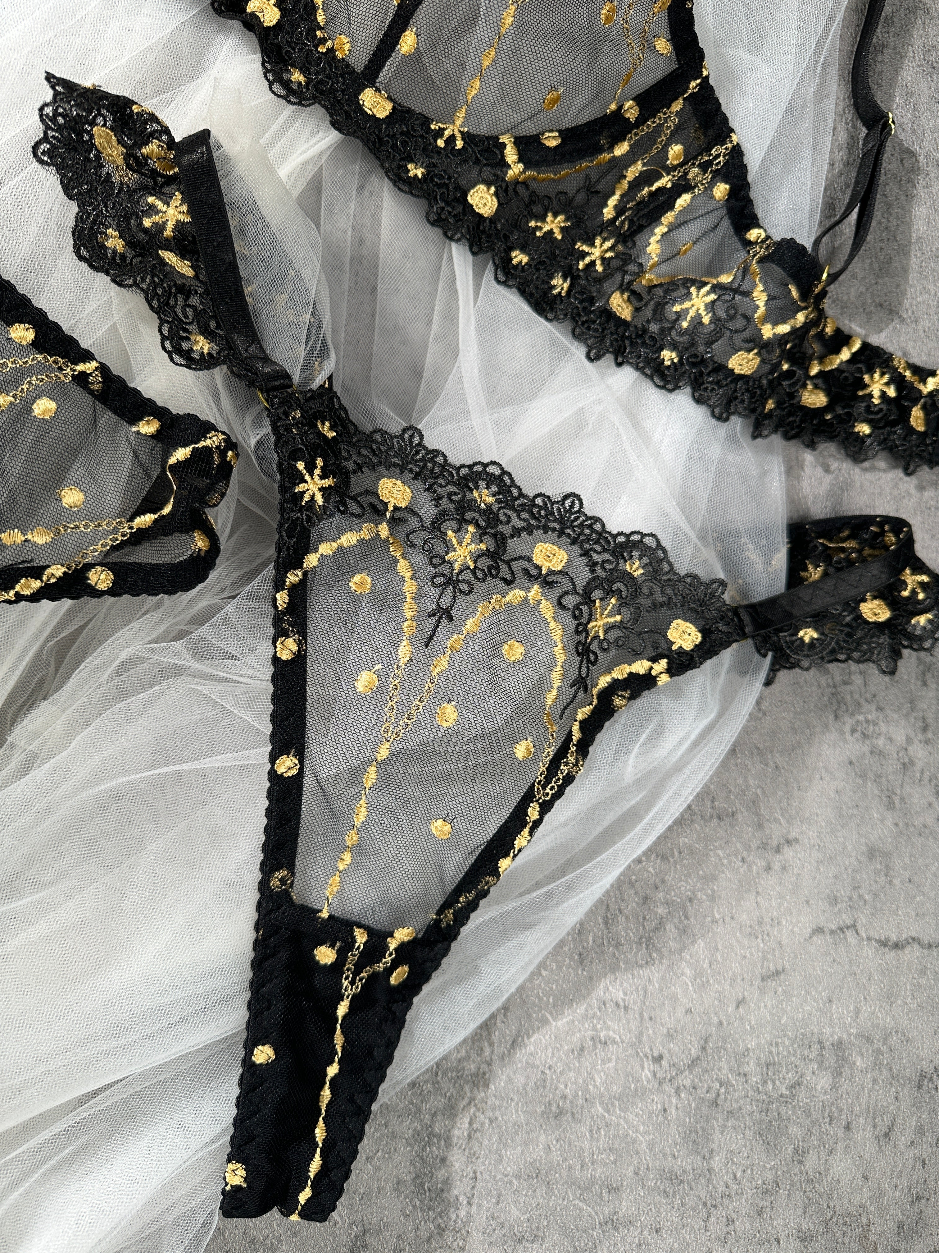 Opulent Lace Pearl-Embellished Lingerie Set