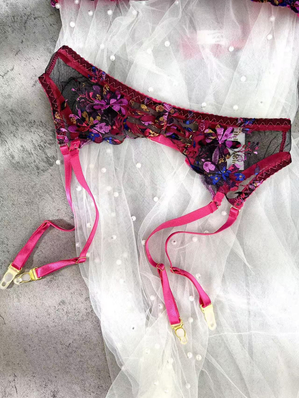 Sophia Vibrant Floral Embroidered Lingerie Set