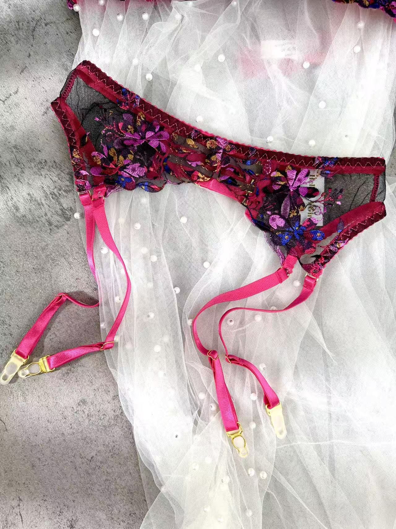 Sophia Vibrant Floral Embroidered Lingerie Set