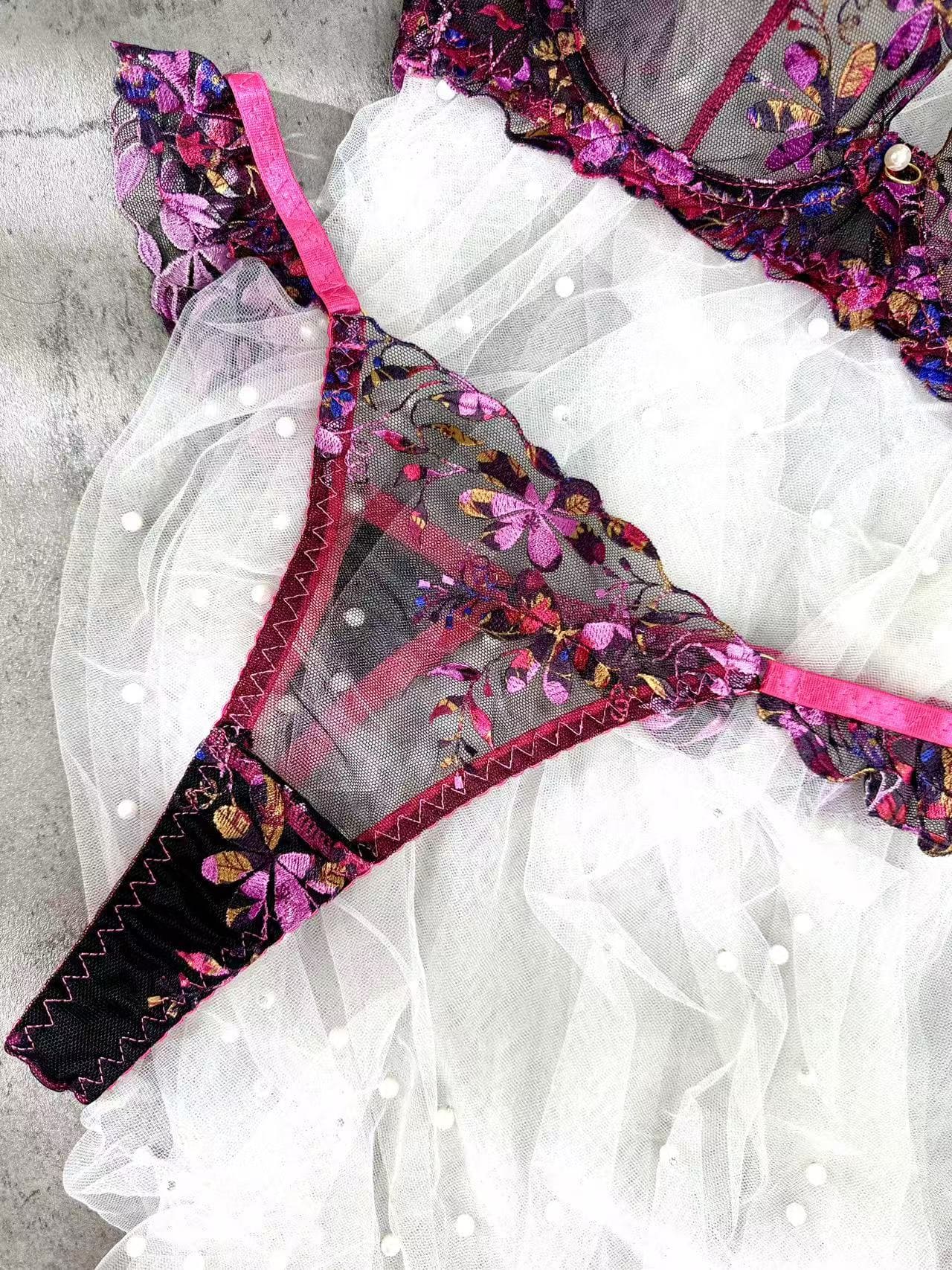 Sophia Vibrant Floral Embroidered Lingerie Set