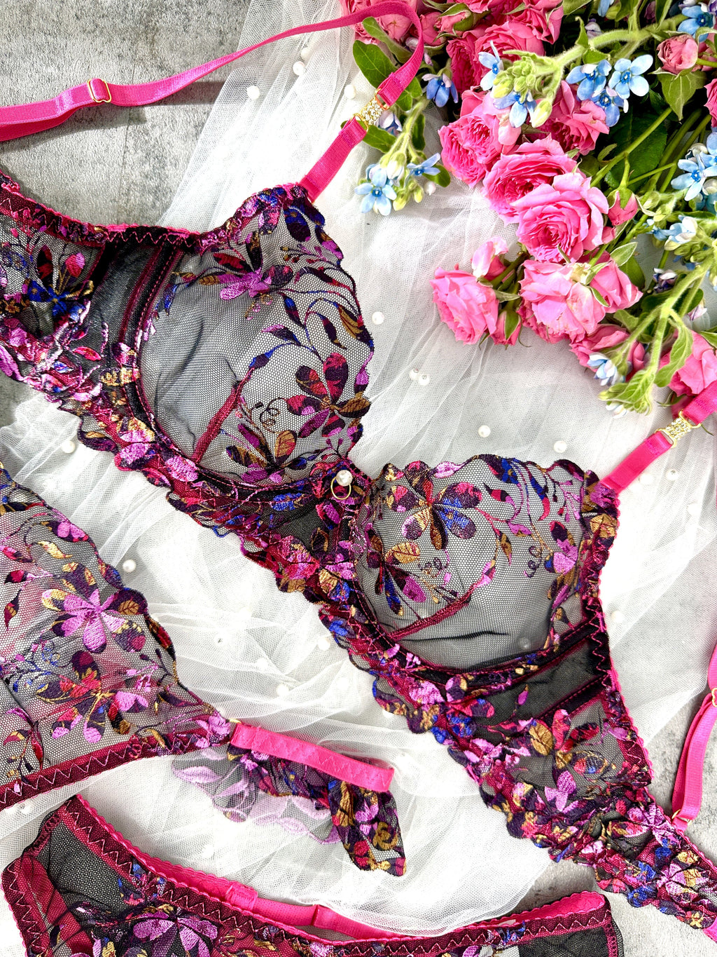 Sophia Vibrant Floral Embroidered Lingerie Set