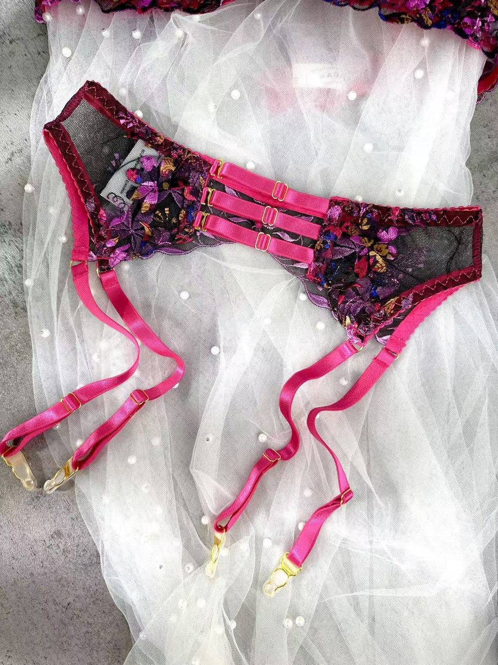 Sophia Vibrant Floral Embroidered Lingerie Set