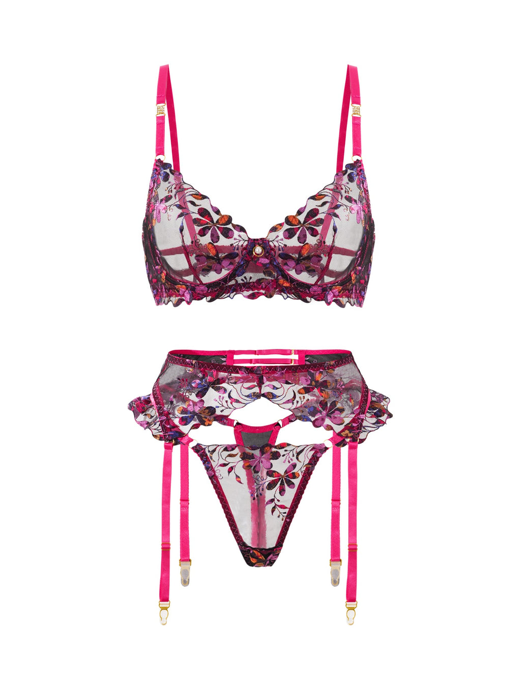 Sophia Vibrant Floral Embroidered Lingerie Set