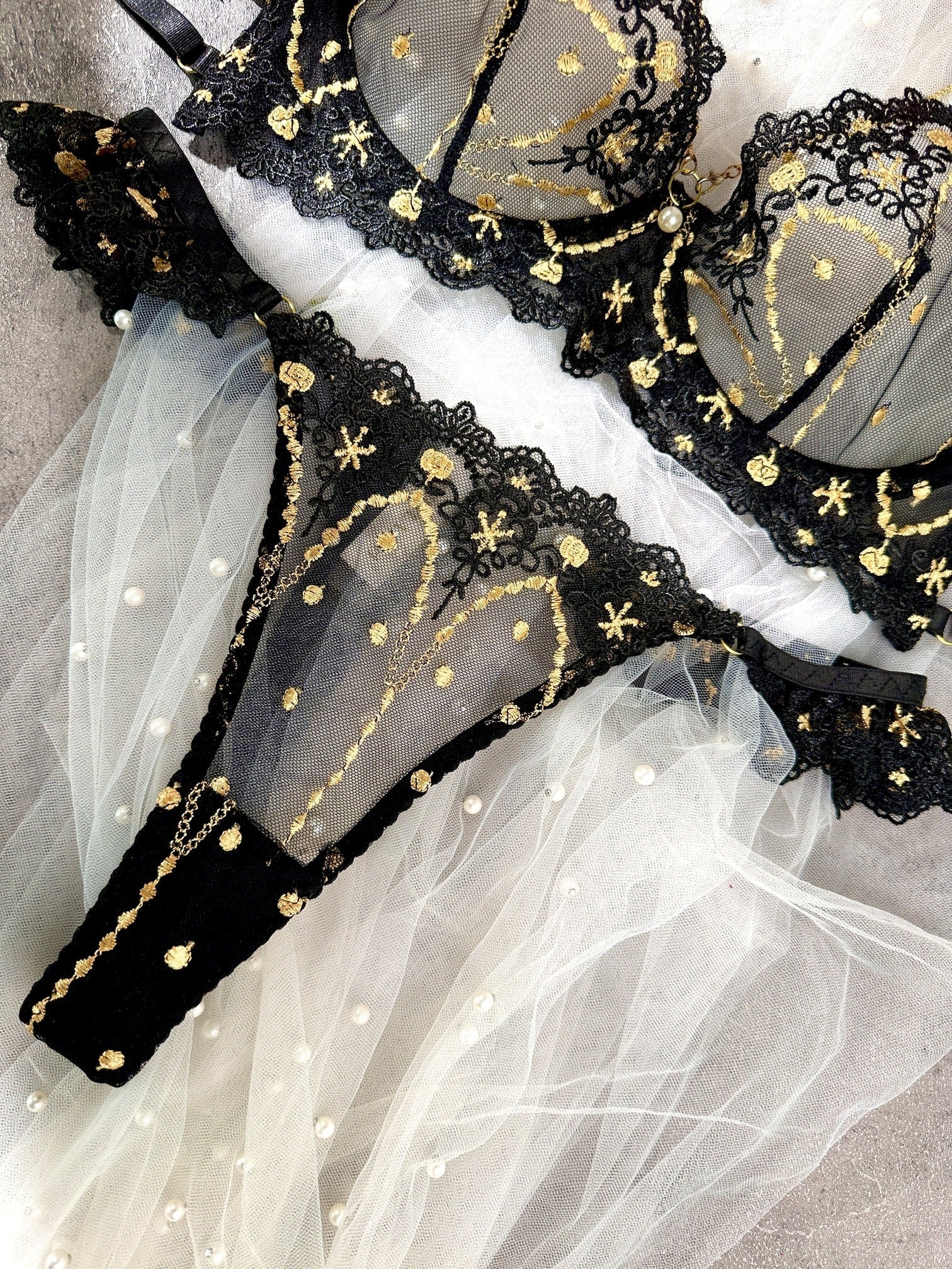 Lunar Lace Gold Celestial Lingerie Set