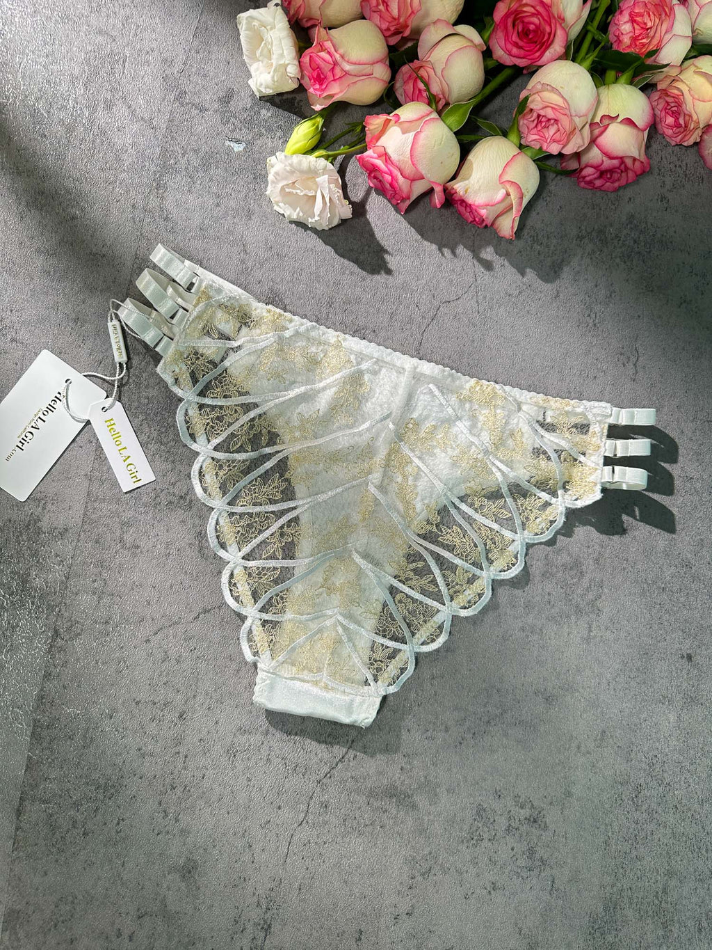 White&Gold  Embroidery Thong