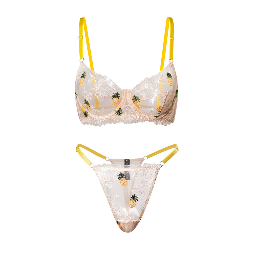 Pineapple Embroidered Lace Lingerie Set