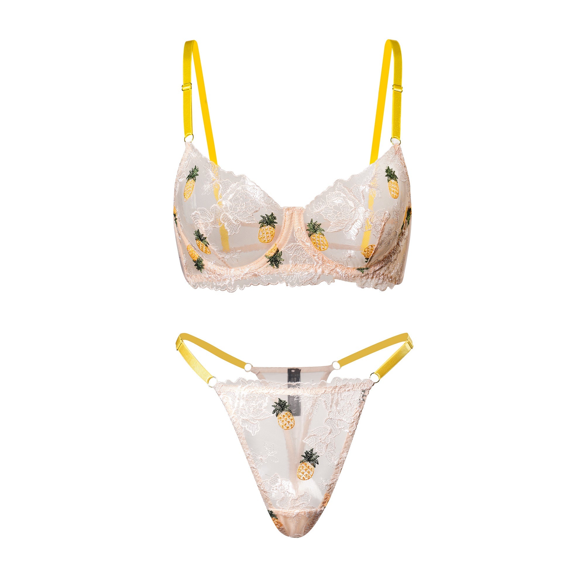 Pineapple Embroidered Lace Lingerie Set