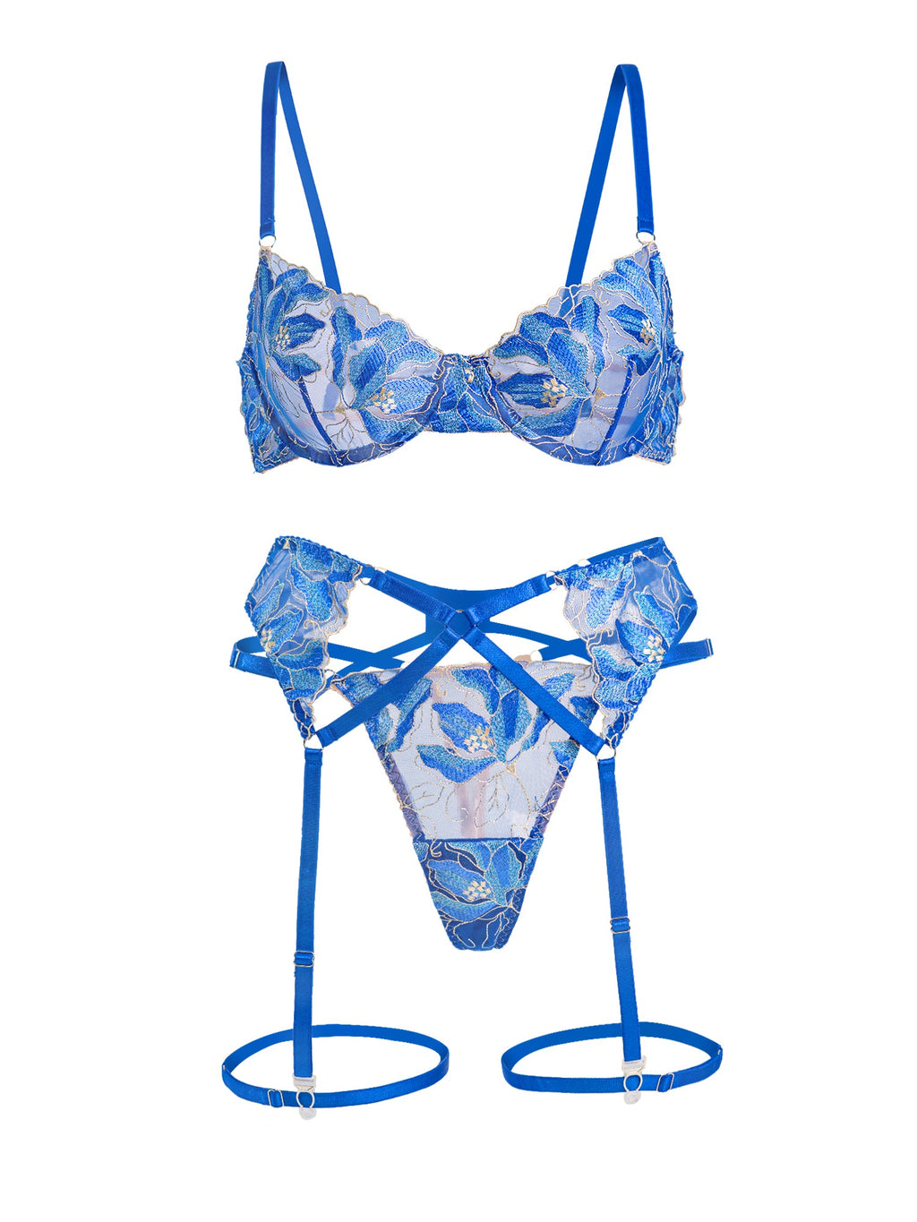 Floral Embroidery Lingerie Set