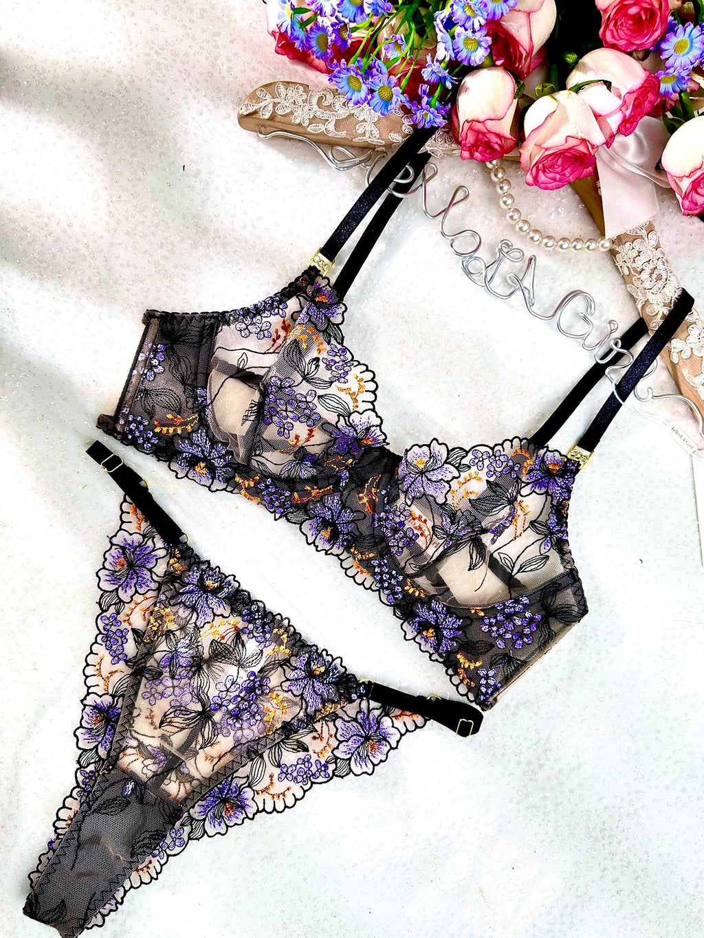 Elegant Noir Black Lace Lingerie Set