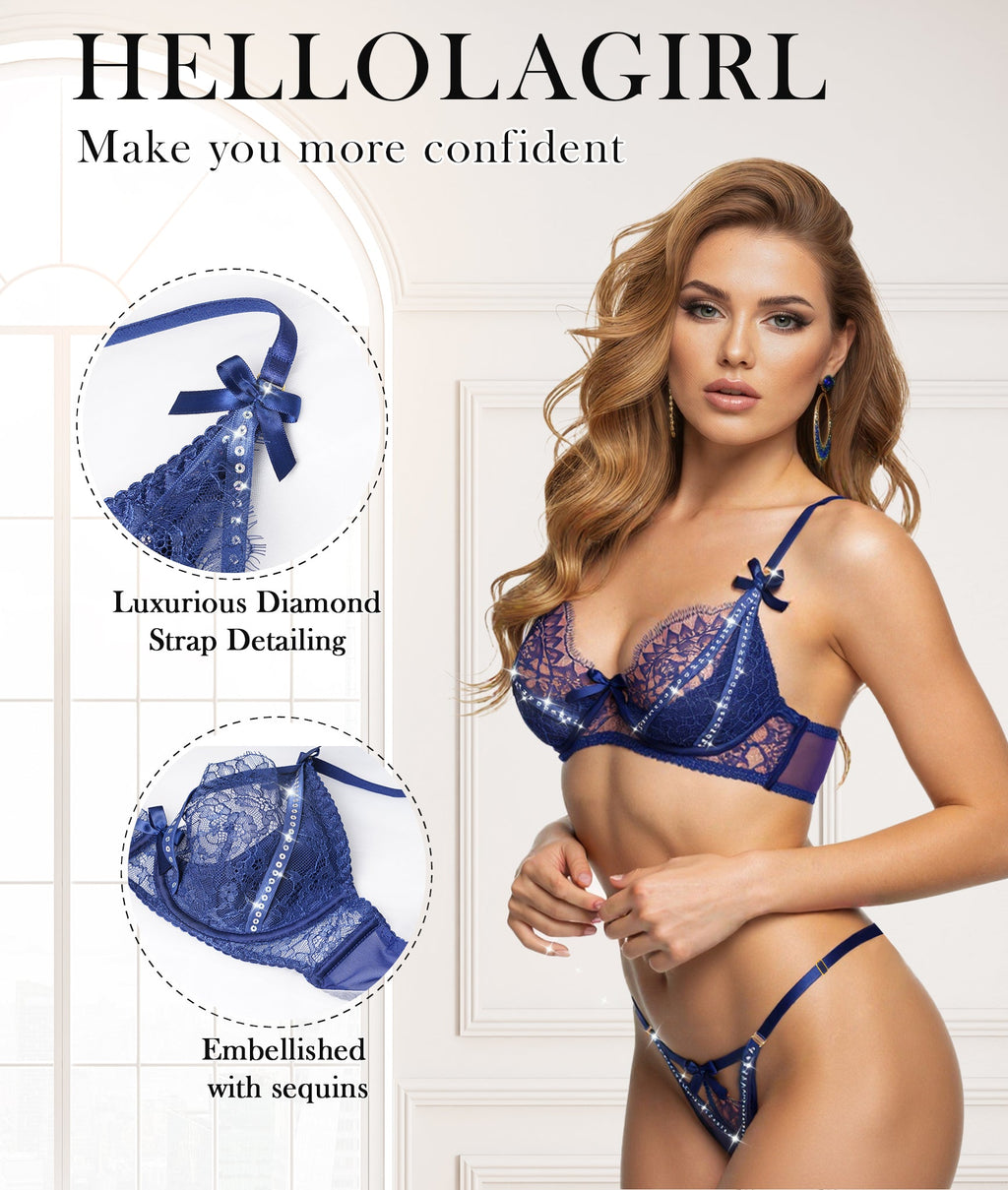 Midnight Sapphire Sparkle Lace Lingerie Set