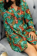 Leopard Pink Sleep Shirt Silky Satin Pajamas Sleepshirt