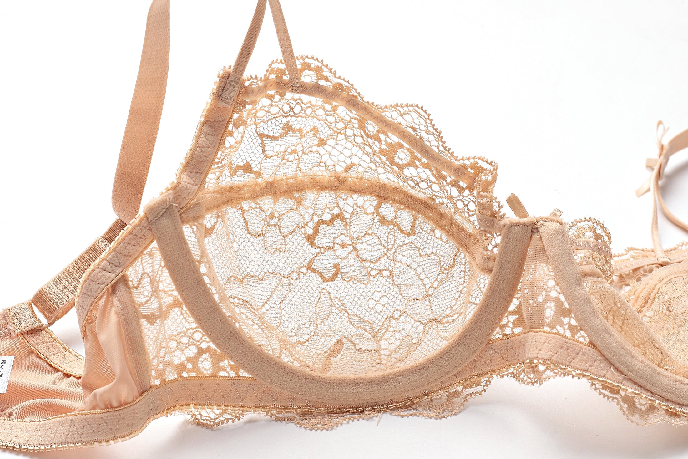 Apricot Mesh Lace Trim Underwire Bra Lingerie