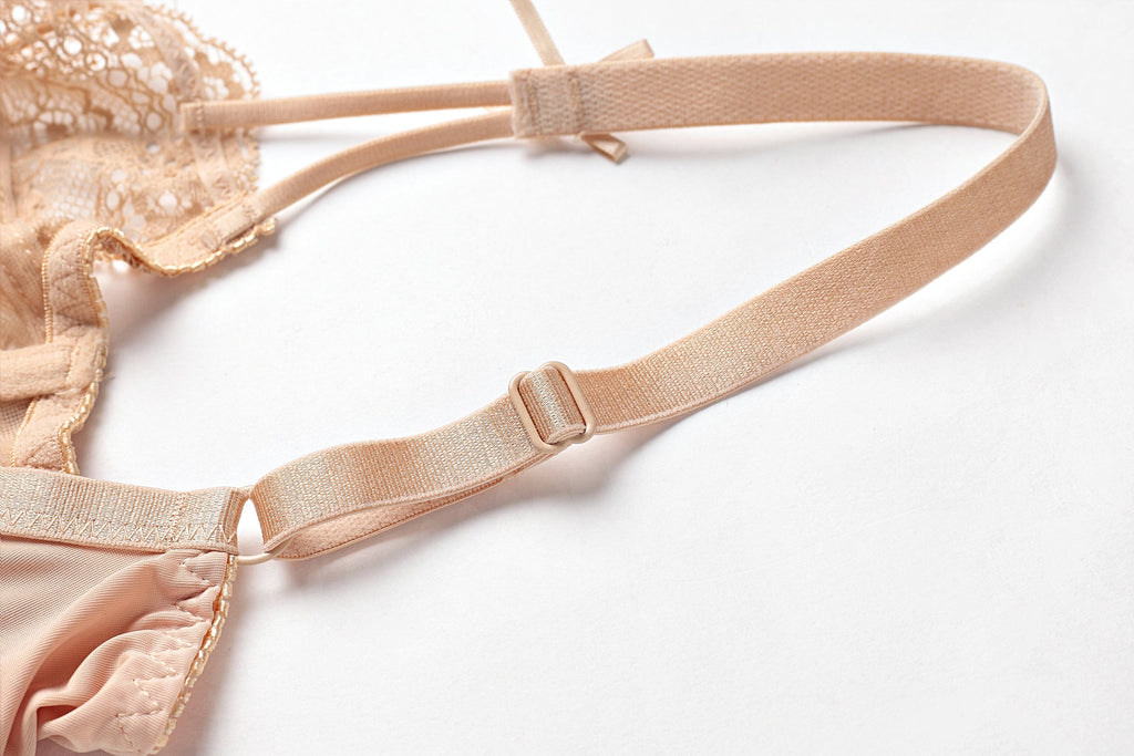 Apricot Mesh Lace Trim Underwire Bra Lingerie