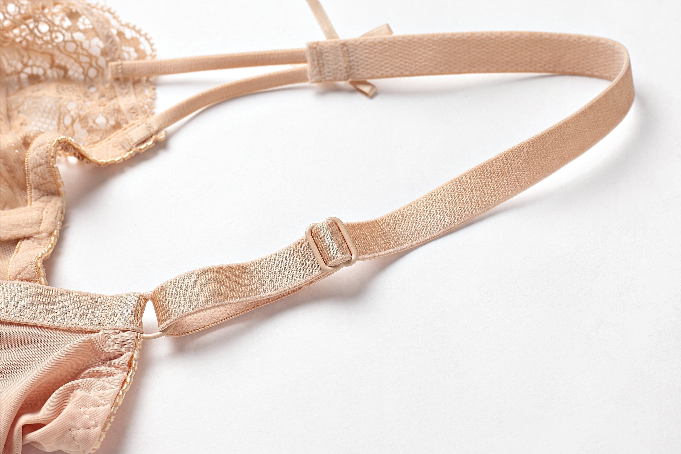Apricot Mesh Lace Trim Underwire Bra Lingerie