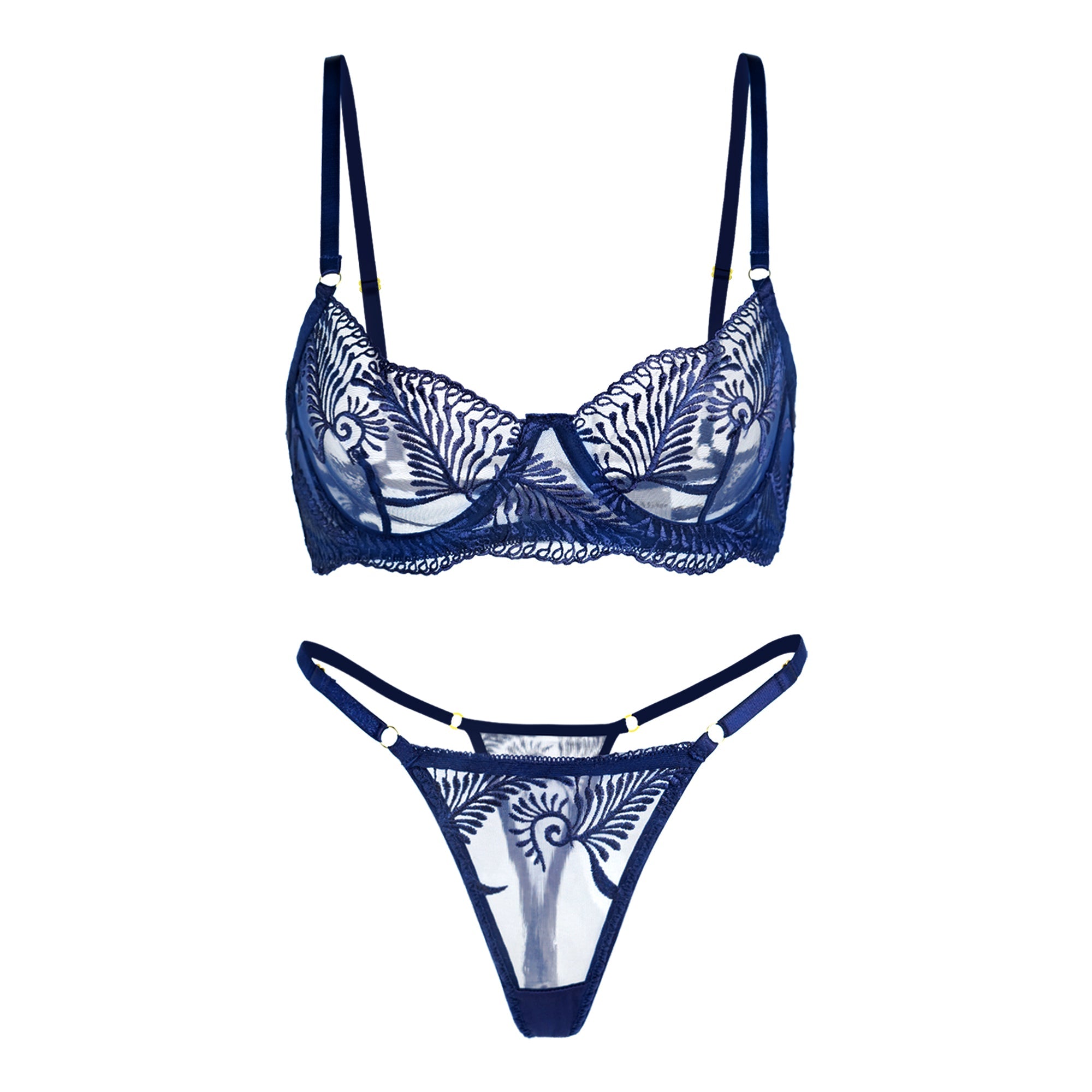Blue  Elegant Essence Embroidery Lingerie Set