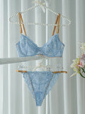 Sky Blue Vintage Lace Lingerie Set