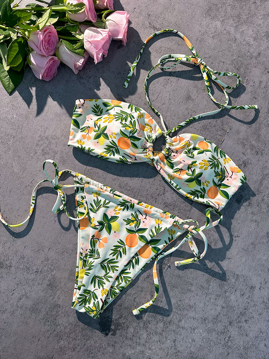 Green Plant Double Fabric Bikini Set