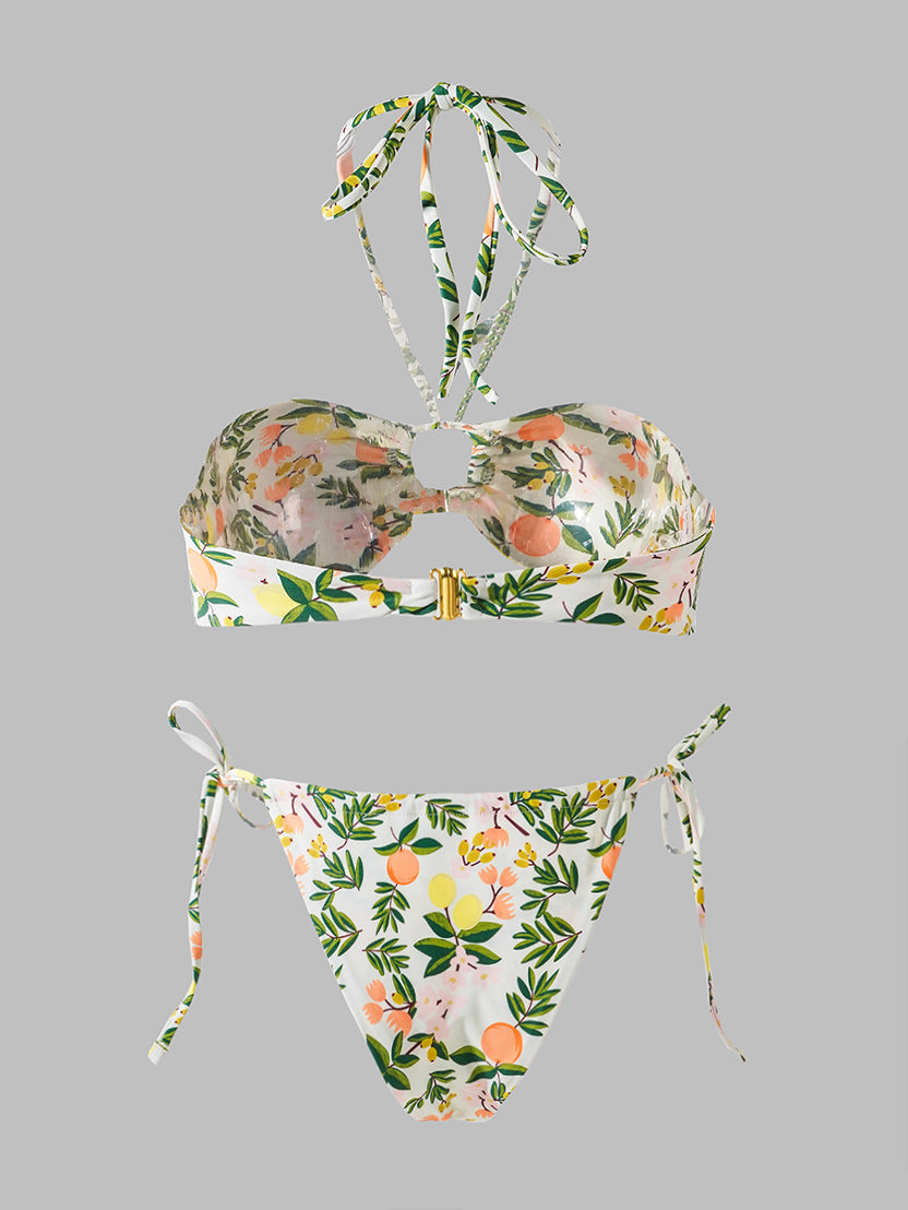 Green Plant Double Fabric Bikini Set