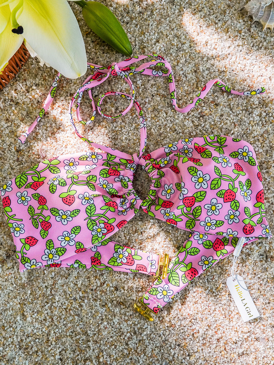 Pink Strawberry Double Fabric Bikini Set