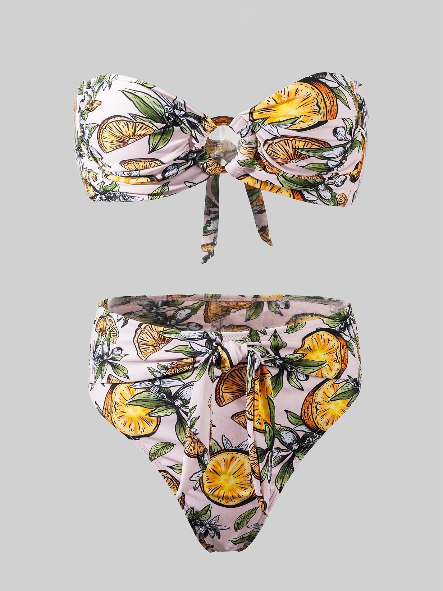 Lemon Print Double layer High-Waisted Bikini Set