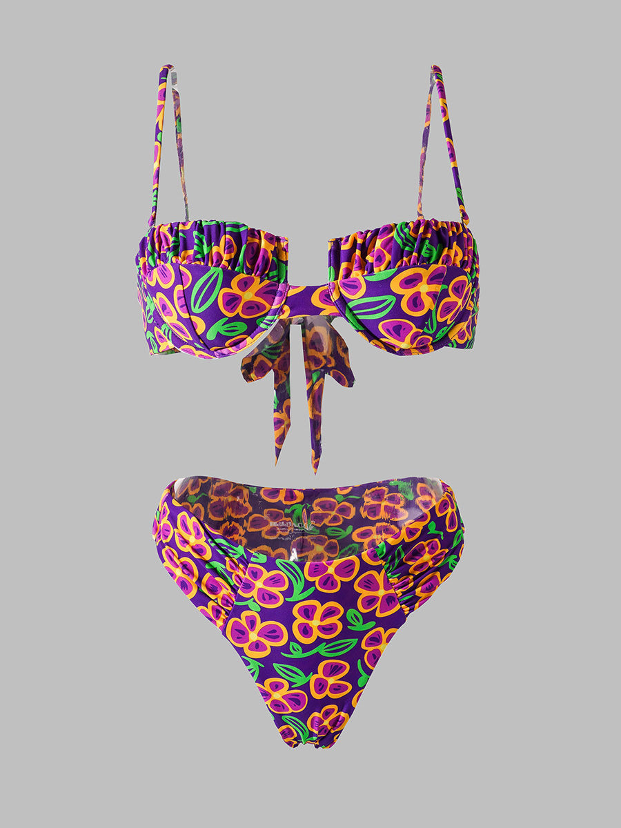 Dark Purple  High-Waisted Bikini Set