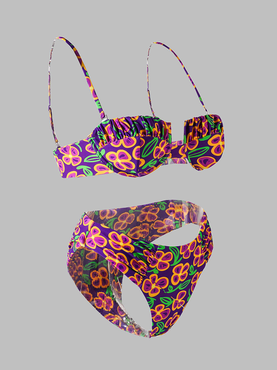 Dark Purple  High-Waisted Bikini Set