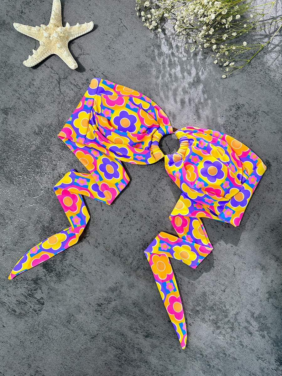 Multi Floral Print Double layer Bikini Set
