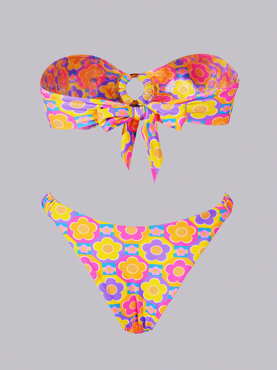 Multi Floral Print Double layer Bikini Set