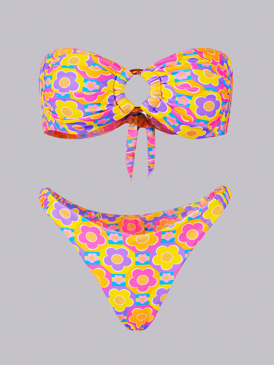 Multi Floral Print Double layer Bikini Set