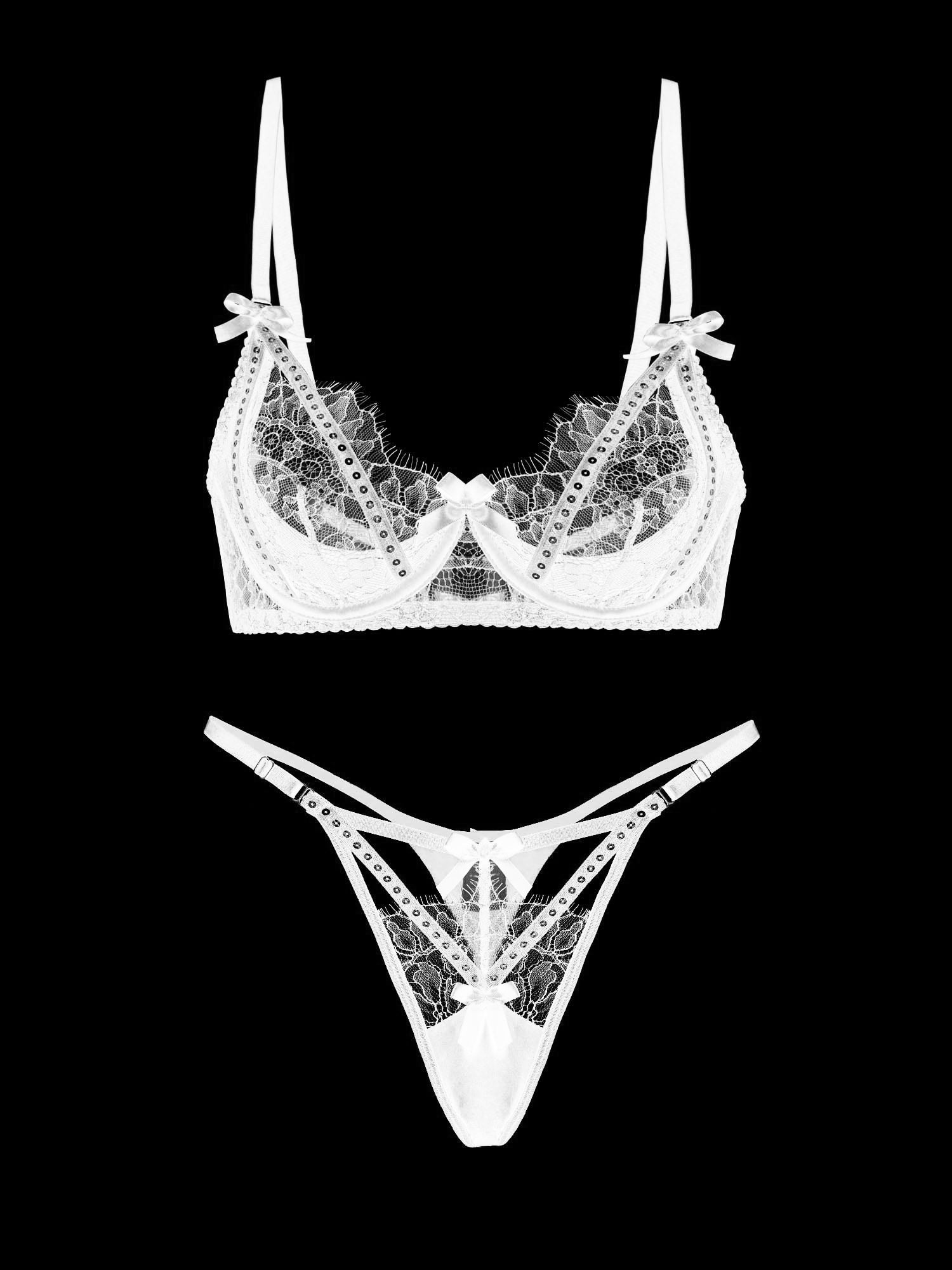 White Lace & Rhinestone Lingerie Set