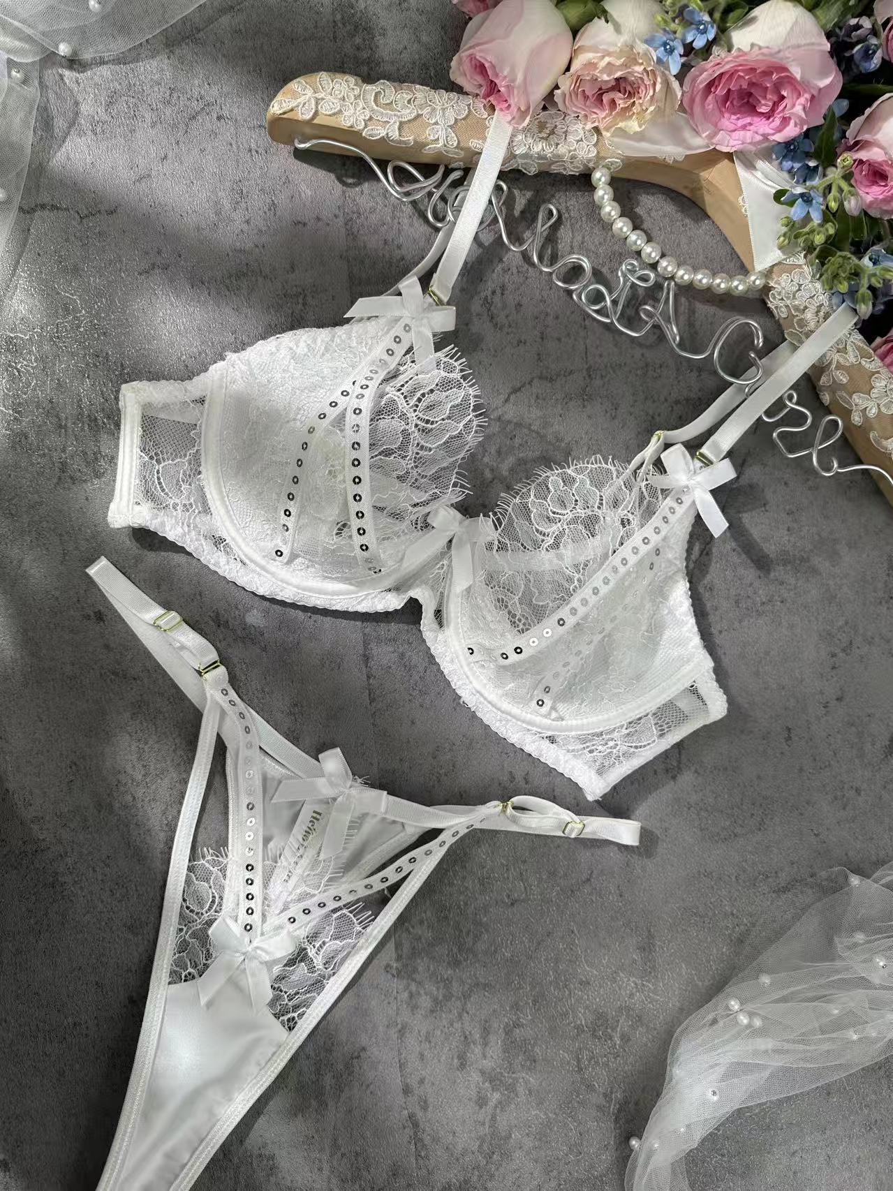 White Lace & Rhinestone Lingerie Set