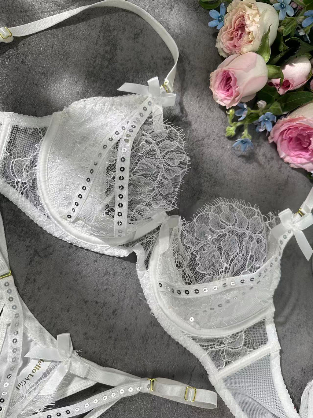 White Lace & Rhinestone Lingerie Set