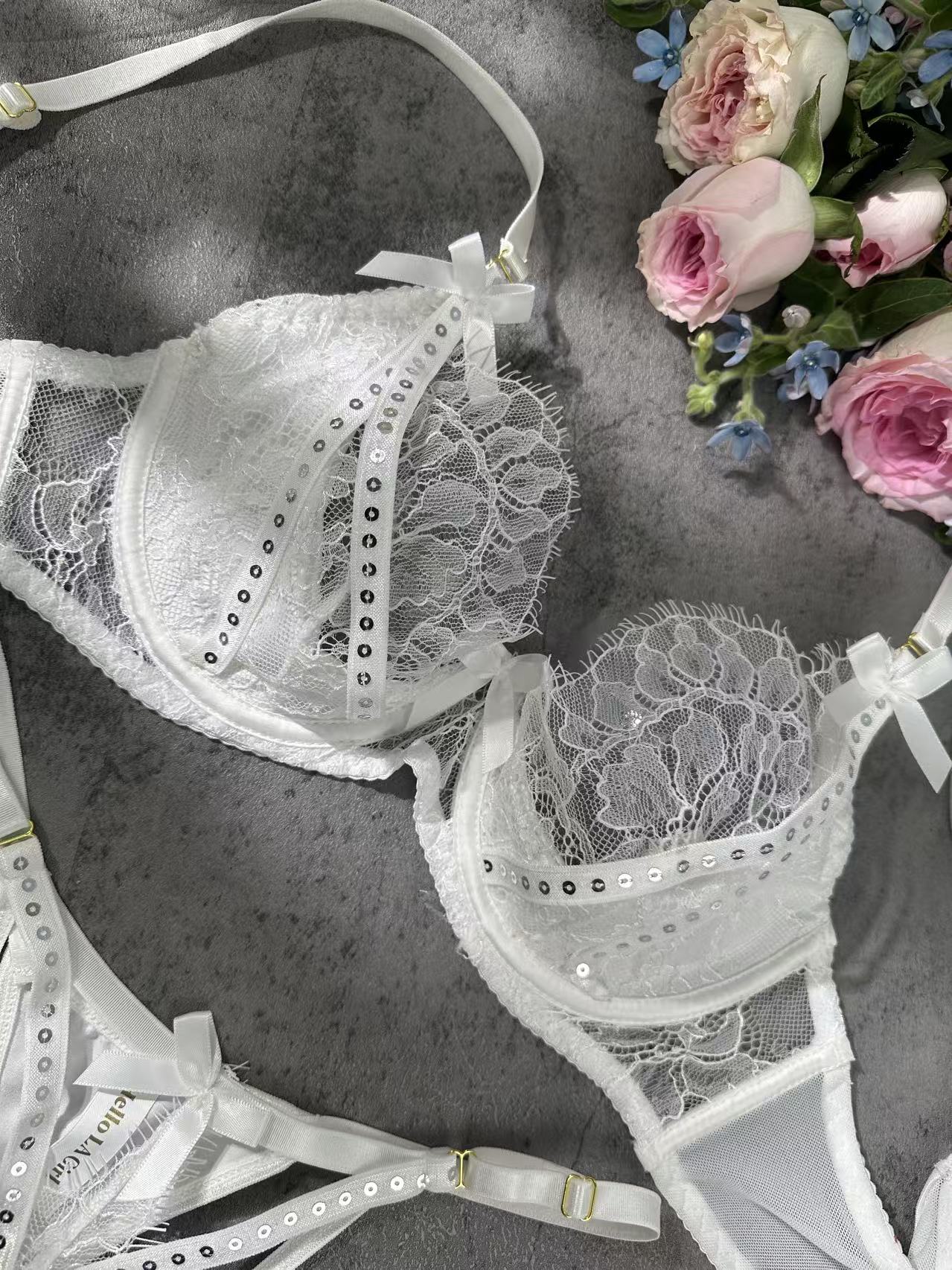 White Lace & Rhinestone Lingerie Set