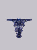 Blue Floral Embroidered Mesh Sheer Thong