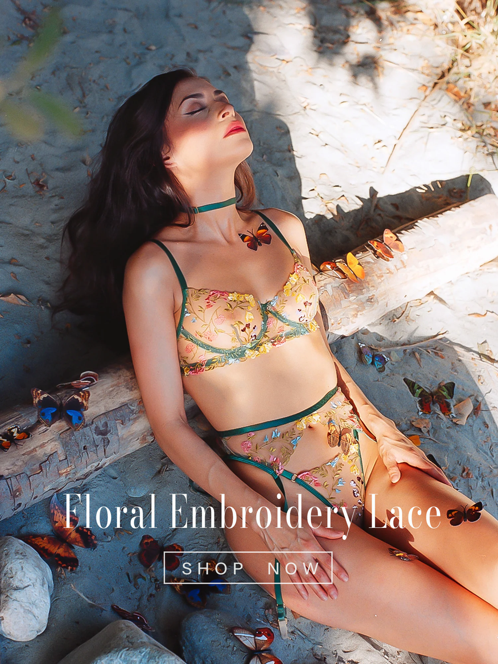 Enchanted Garden Sheer Floral Embroidery Lingerie Set