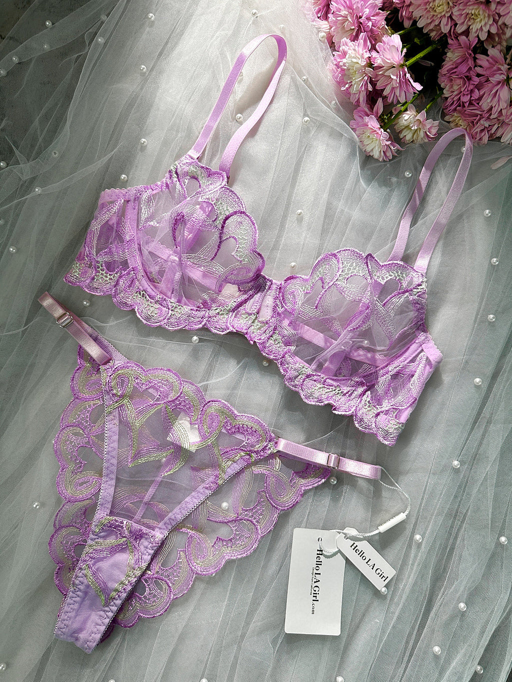 Purple Embroidered Thong