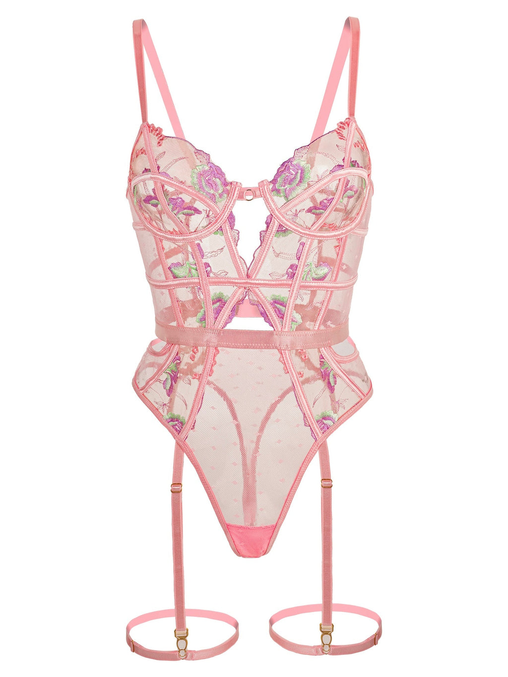 Pink Deluxe Floral Embroidered Bodysuit