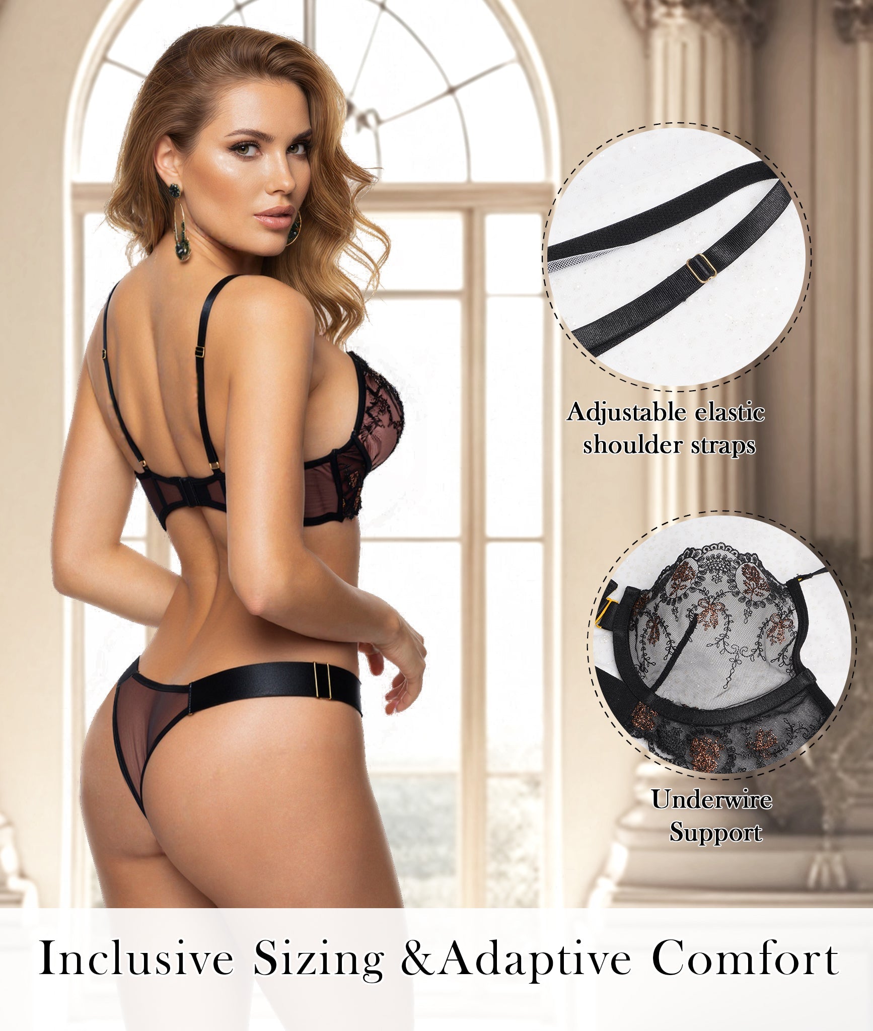 Golden Noir Bloom Lingerie Set