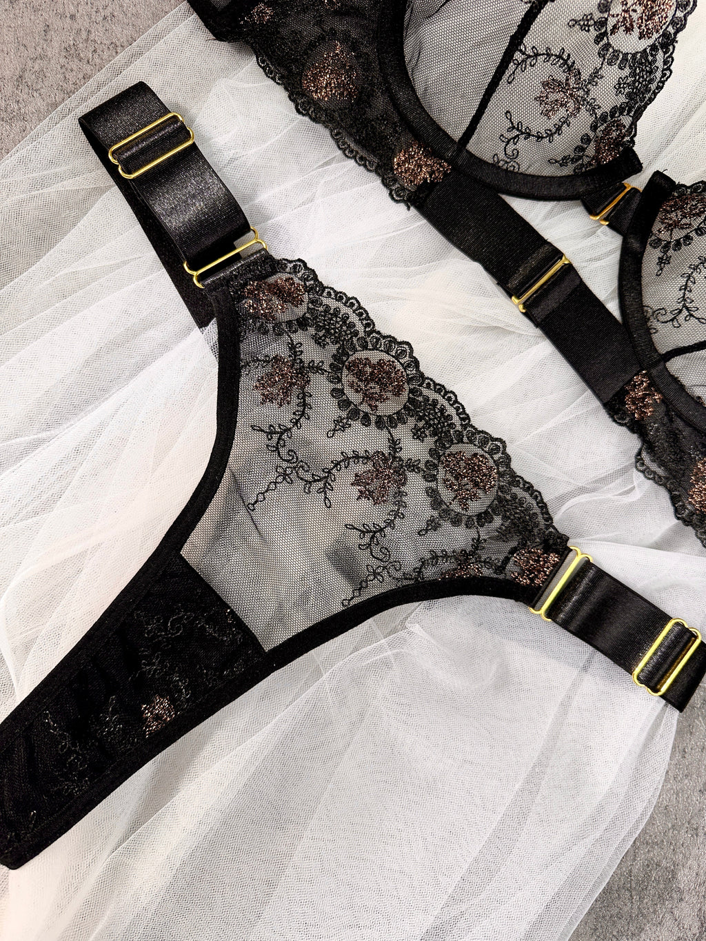 Golden Noir Bloom Lingerie Set