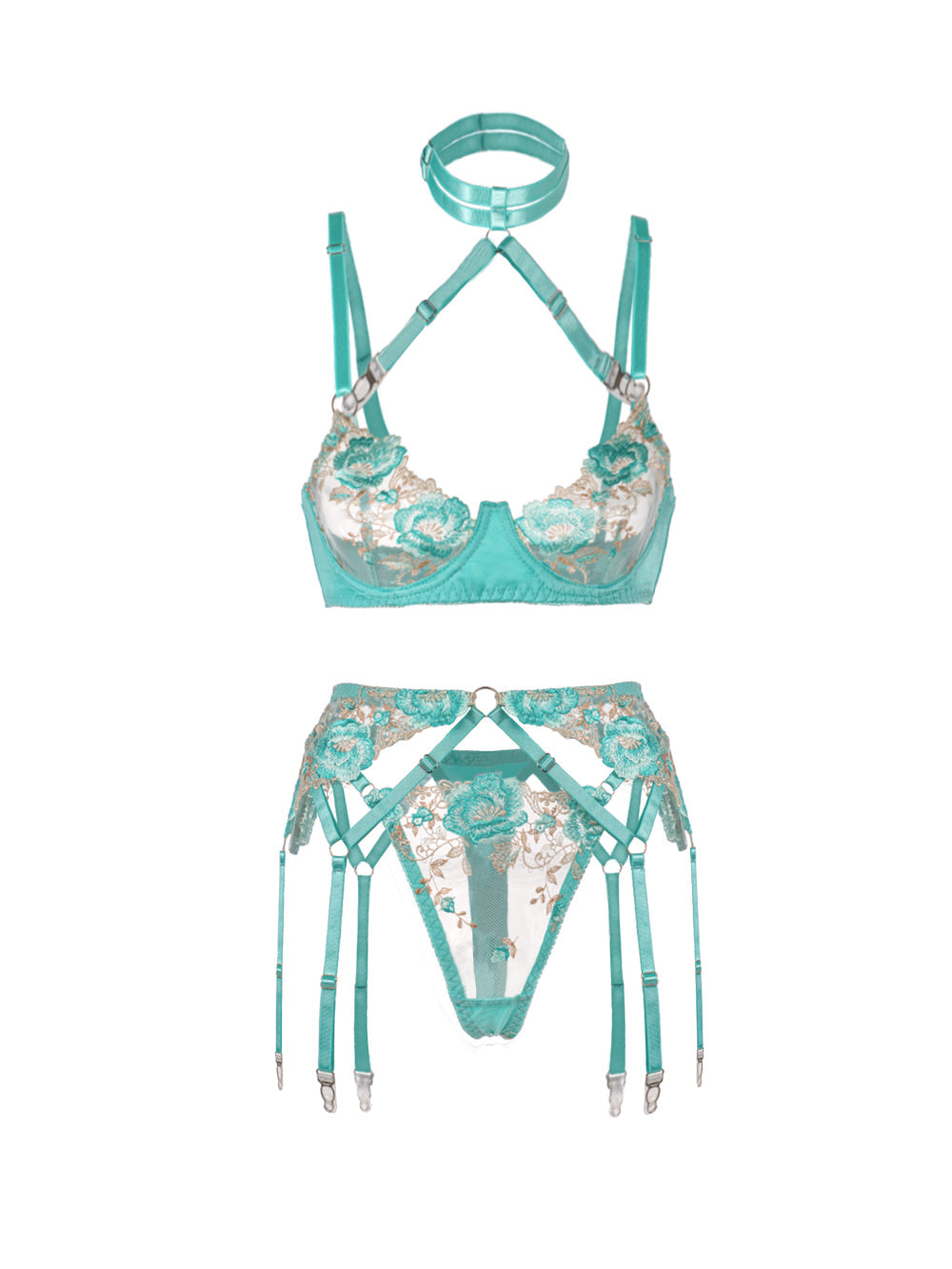 Turquoise Floral Allure Lingerie Set