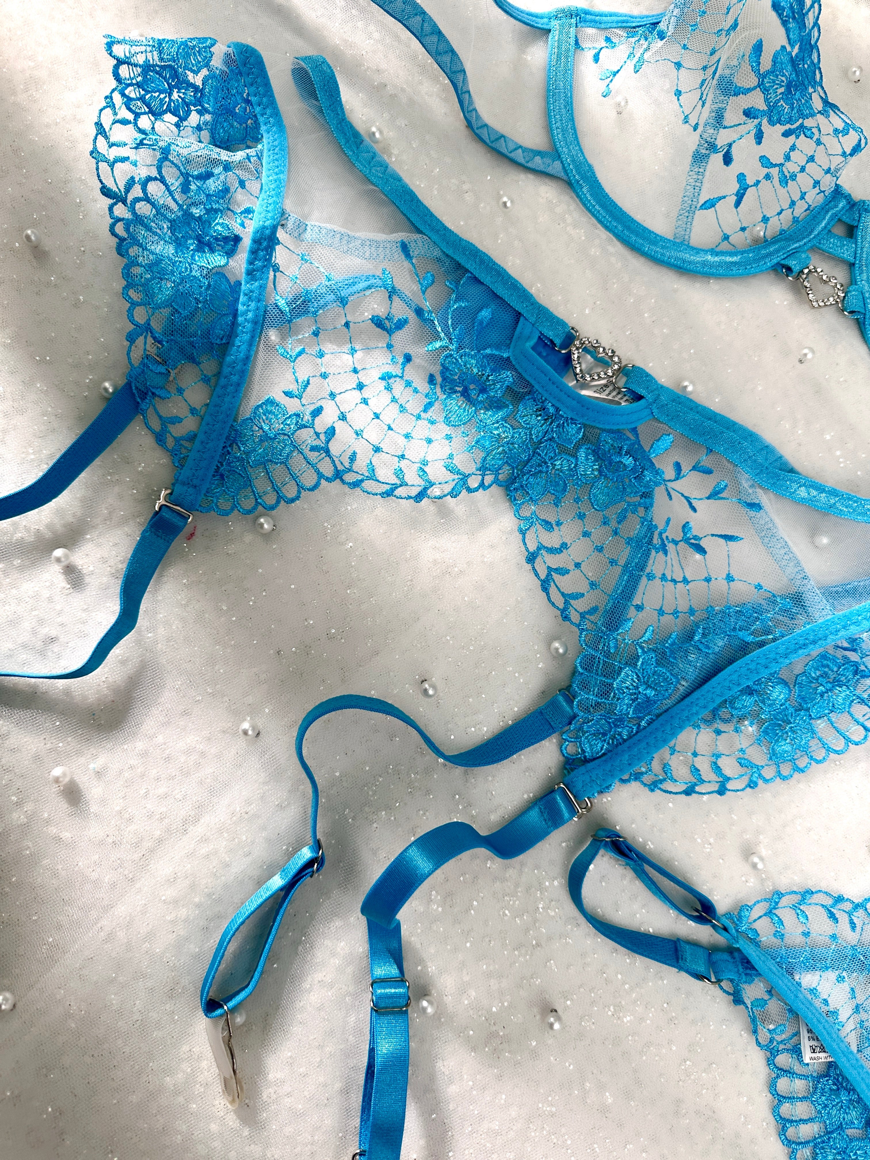 Aqua Blossom Lace Lingerie Set