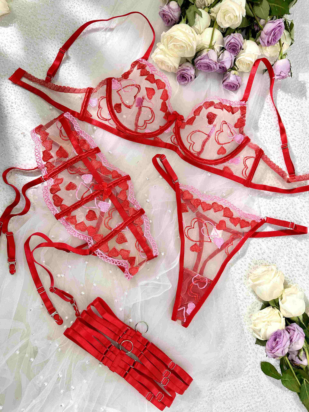 Amour Heart 3 Piece Lingerie Set